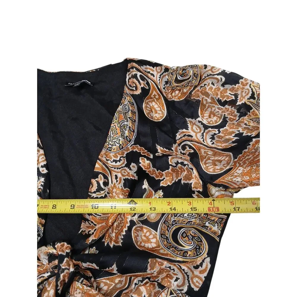 NEW Fashion Nova Blouse S Black Gold Equestrian‎ Paisely Babydoll Puff Sleeve
